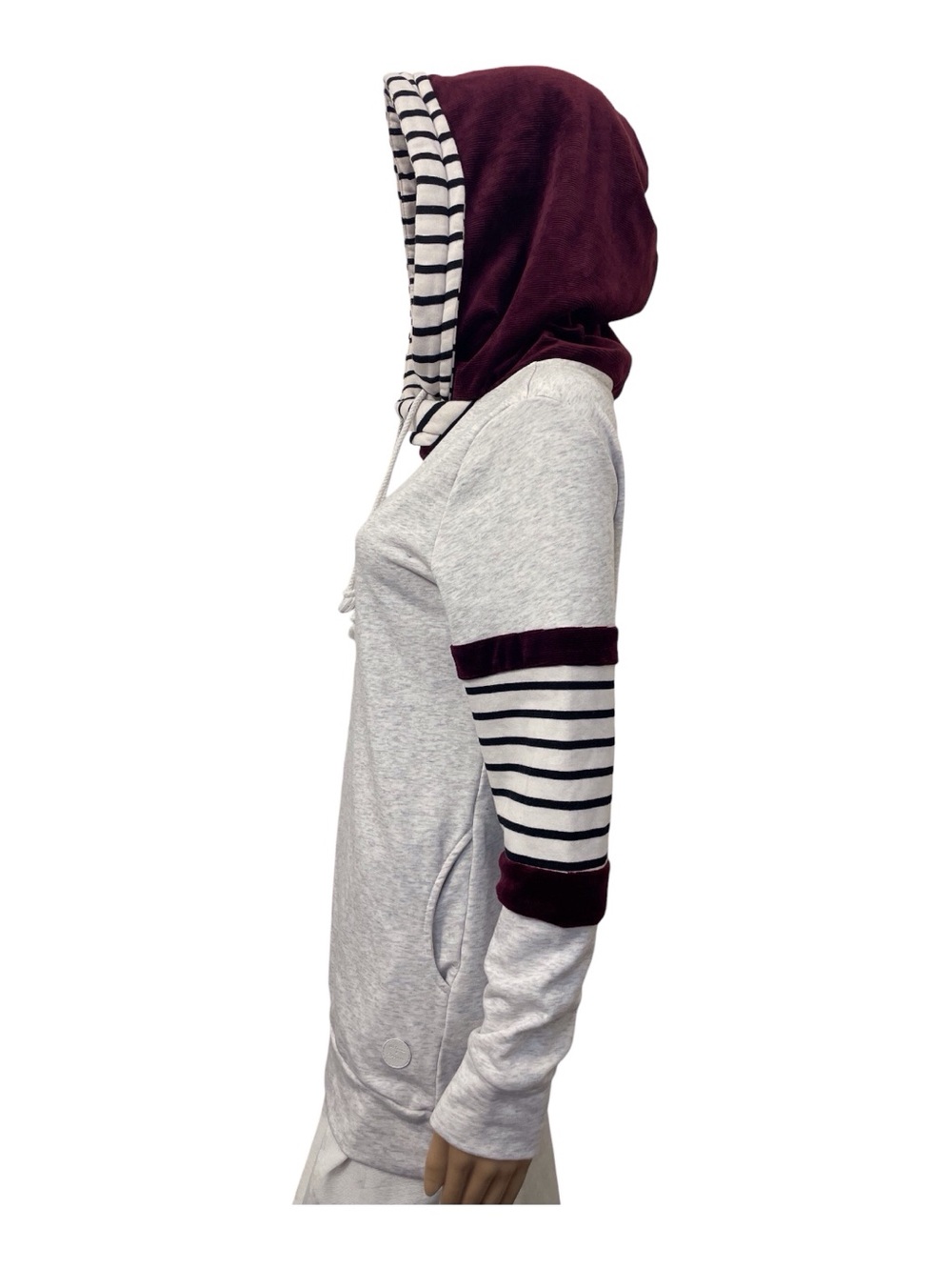 Nora Madison x Lucy Avenue Solid Striped Long Sleeves  Gray Women’s Hoodie, M - Picture 3 of 13